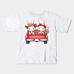 Valentine Rabbit Couple Sitting On Truck Kids T-Shirt